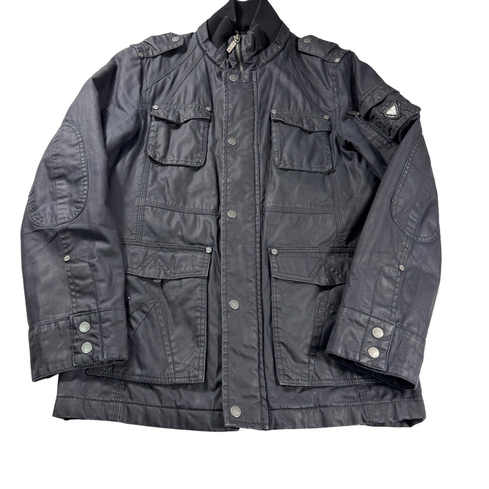 Guess Mens Black Coated Canvas Field Jacket Military Utility  Size S